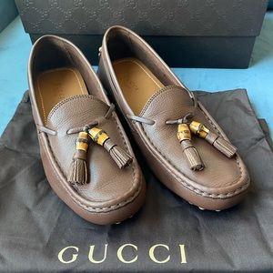 NEW Gucci Loafers Moccasin Brown Leather Size 7.5